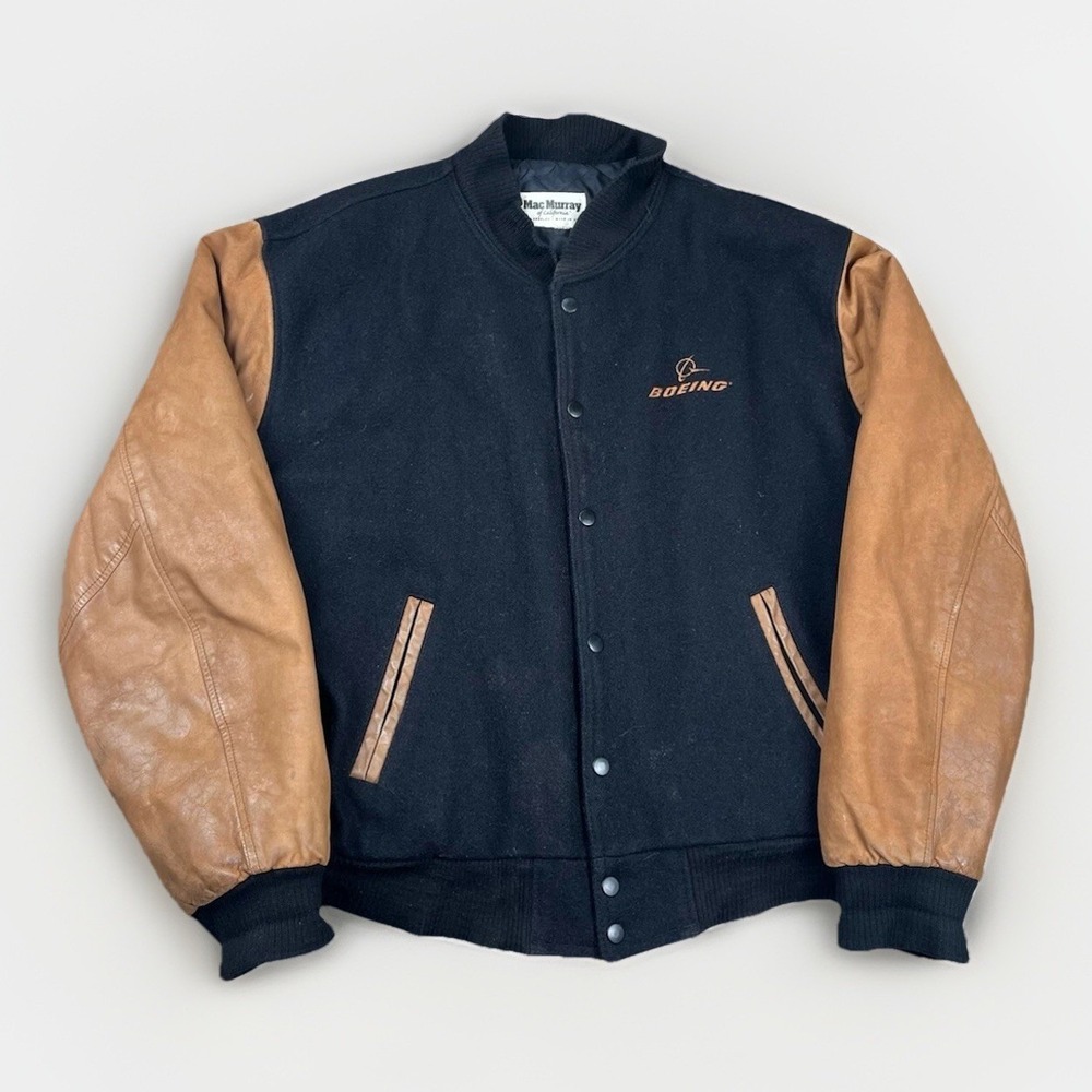 Mac Murray Boeing Letterman Jacket Men's XL Felted Wool Leather Brown Black VTG